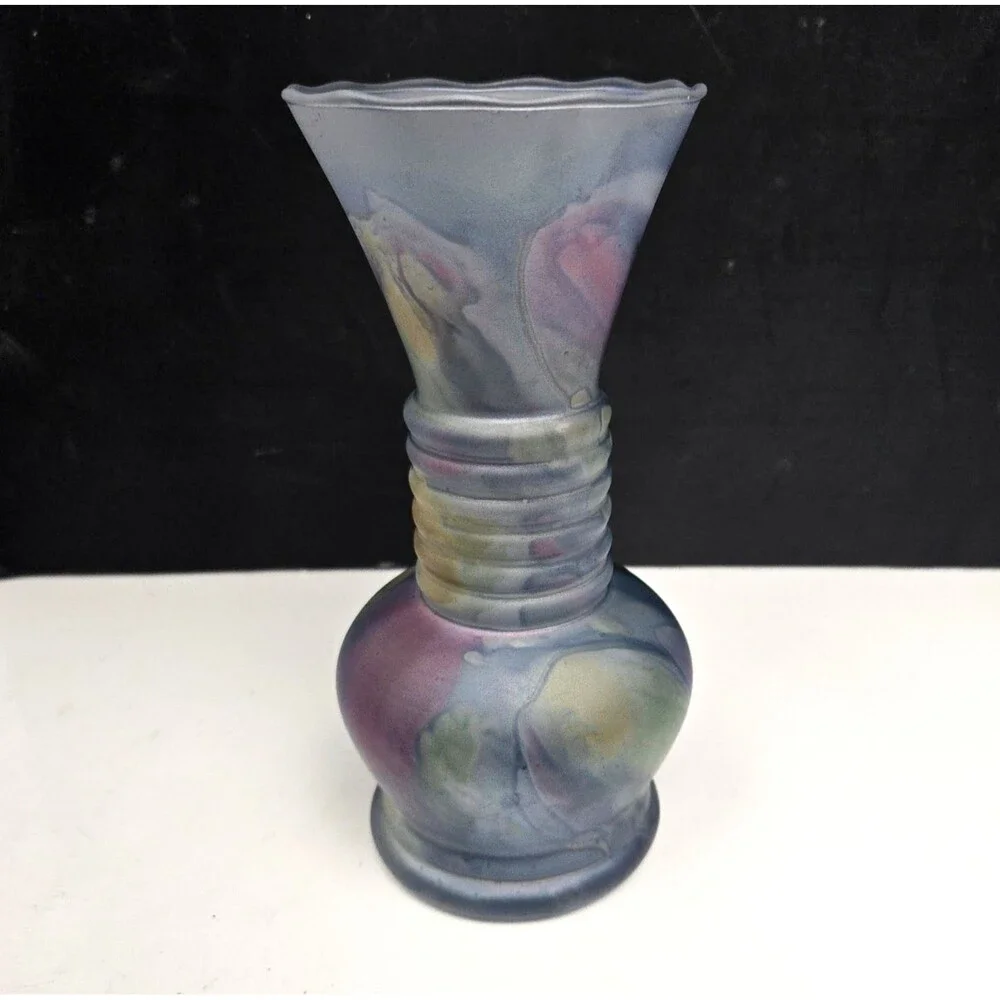 Rueven Nouveau Art Hand Painted Drip Satin Glass Vase w/ Applied Glass Swirl - Picture 6 of 11